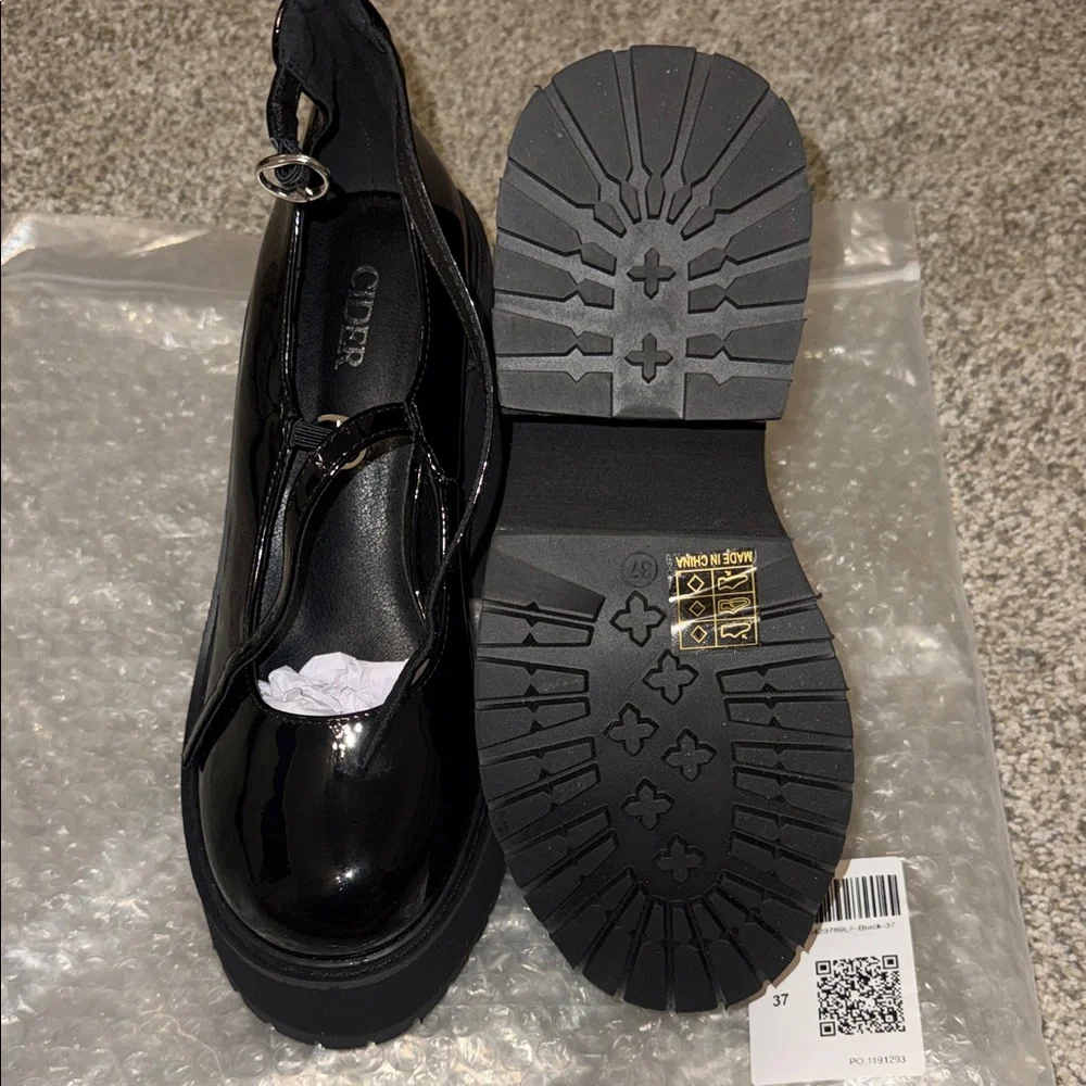 Cider Chunky Platform Mary Jane Heels Black Patent Goth Academia Shoes - Picture 4 of 8